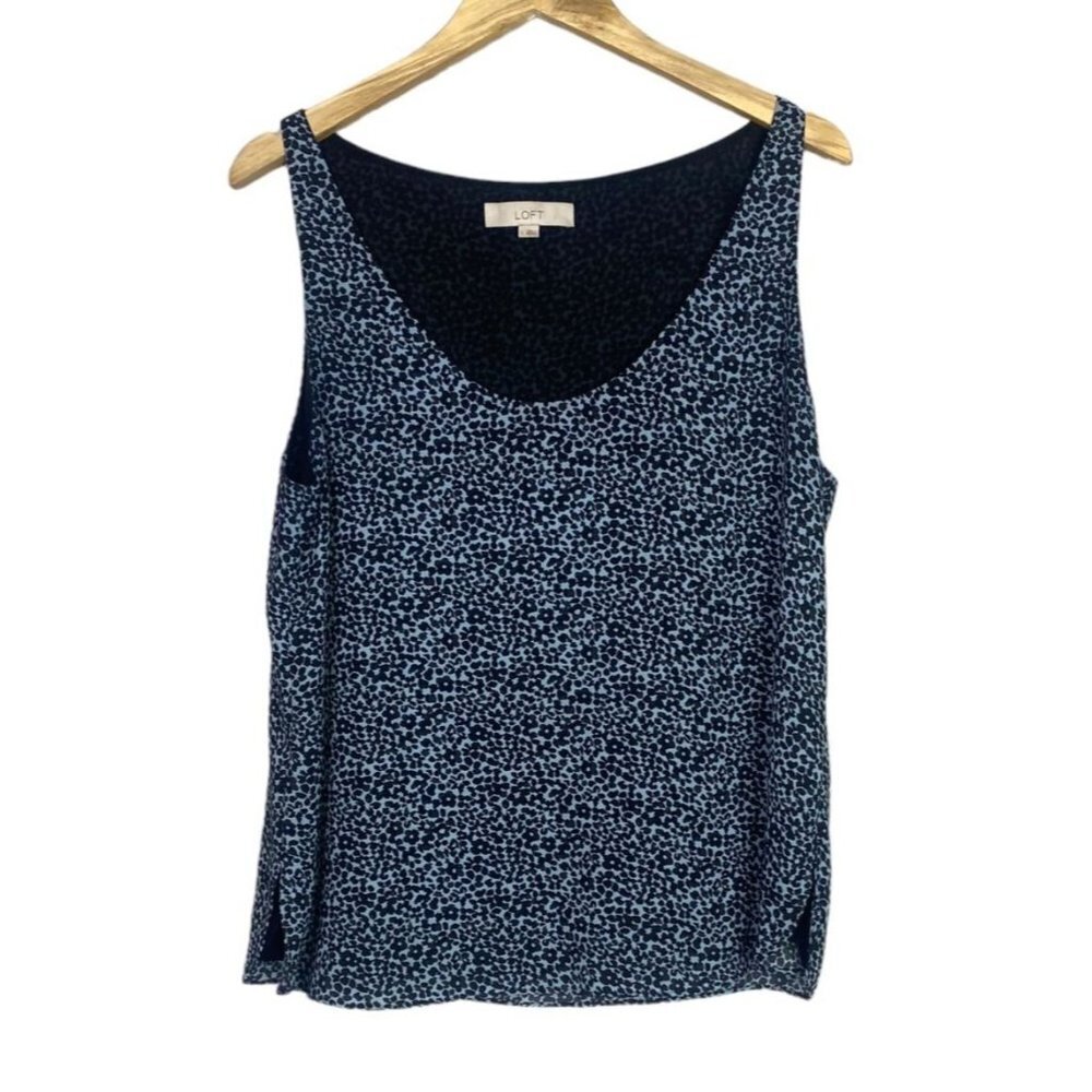 Ann Taylor LOFT Sleeveless Floral Print Silk Feel Blouse Lined L Blue Grey #2558 - Picture 11 of 12